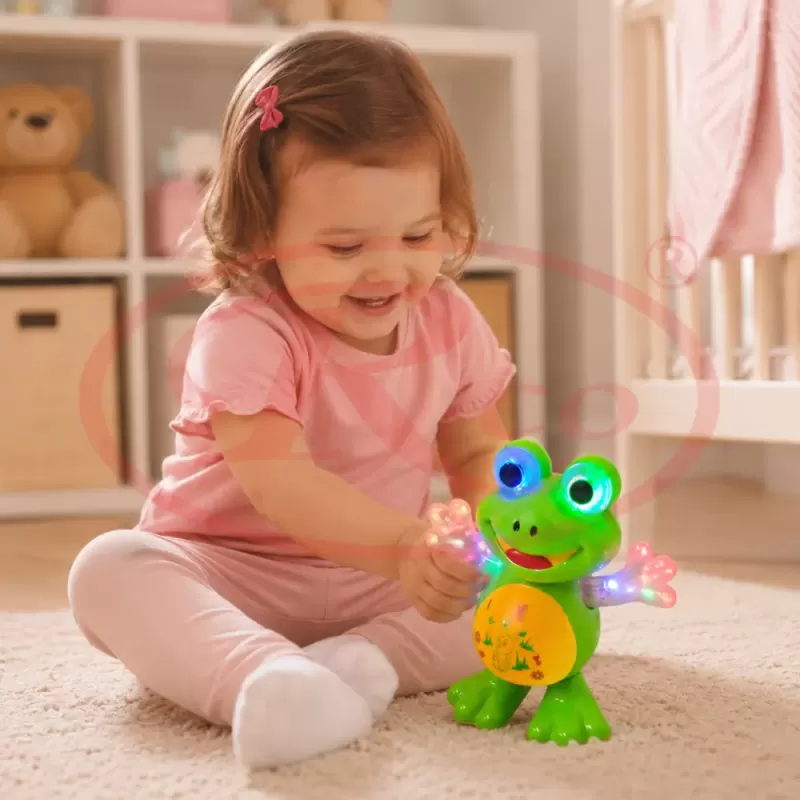 Jucarie interactiva pentru copii, model broscuta dansatoare, cu efecte luminoase, efecte sonore si miscare automata