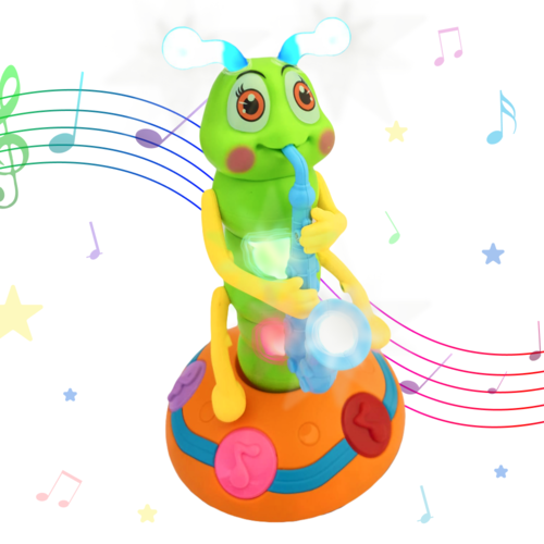 Jucarie Interactiva muzicala, cu lumini multicolore si rotire 360° , Omida Cantareata, 25x14 cm, 3+ ani