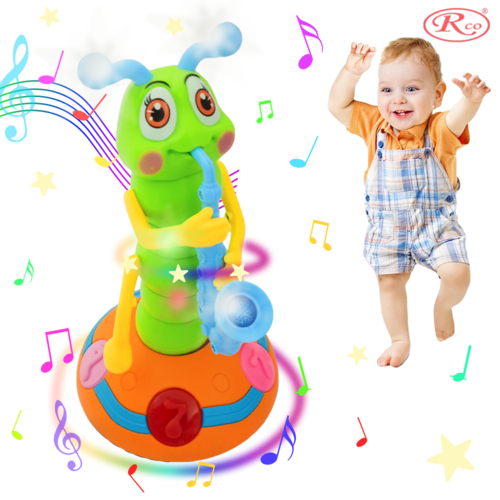 Jucarie Interactiva muzicala, cu lumini multicolore si rotire 360° , Omida Cantareata, 25x14 cm, 3+ ani