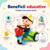 Jucarie interactiva pentru copii, model baietel pe tricicleta, cu efecte sonore, lumini intermitente si miscare automata