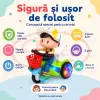 Jucarie interactiva pentru copii, model baietel pe tricicleta, cu efecte sonore, lumini intermitente si miscare automata