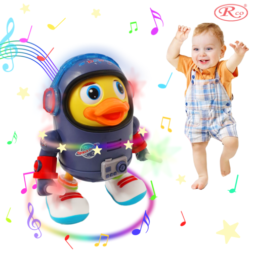 Jucarie Interactiva muzicala, cu lumini multicolore, Ratusca Cosmonaut, 19x15 cm, 3+ ani