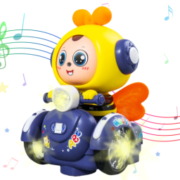 Jucarie Interactiva muzicala, cu lumini multicolore, si expresii faciale, Albinuta cu Scooter, 20.5x14 cm, 3+ ani