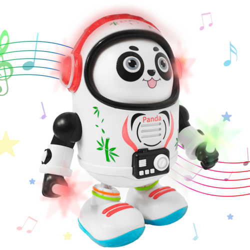 Jucarie Interactiva muzicala, cu lumini multicolore, Ursulet Panda Cosmonaut, 19x15 cm, 3+ ani