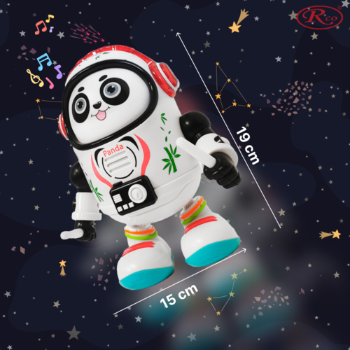 Jucarie Interactiva muzicala, cu lumini multicolore, Ursulet Panda Cosmonaut, 19x15 cm, 3+ ani