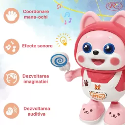 Jucarie interactiva pentru copii – Catelusul dansator, 20 cm, 3+ ani, Roz