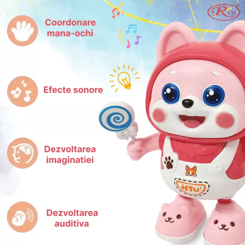 Jucarie interactiva pentru copii – Catelusul dansator, 20 cm, 3+ ani, Roz