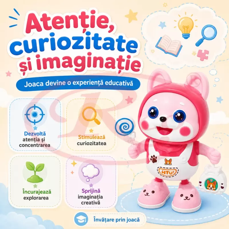 Catelus dansator cu lumini LED, cantece si miscare stanga-dreapta pentru copii