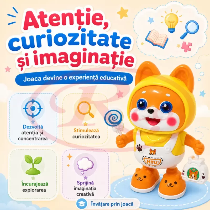 Catelus dansator cu lumini LED, cantece si miscare stanga-dreapta pentru copii