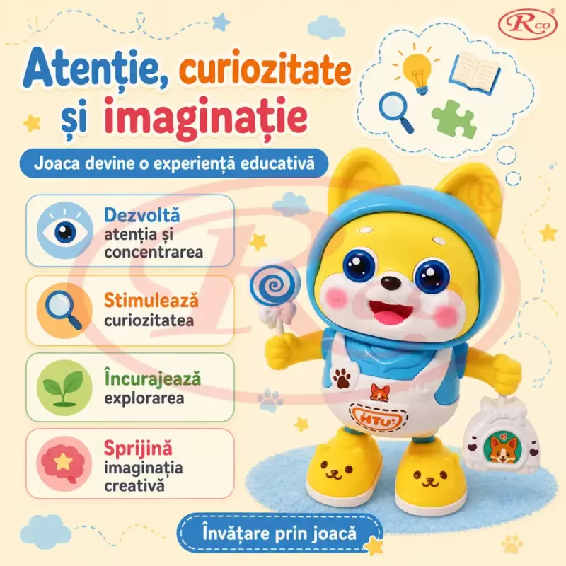 Catelus dansator cu lumini LED, cantece si miscare stanga-dreapta pentru copii