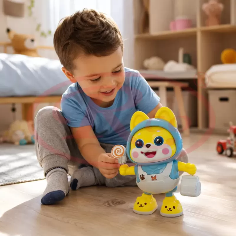 Catelus dansator cu lumini LED, cantece si miscare stanga-dreapta pentru copii