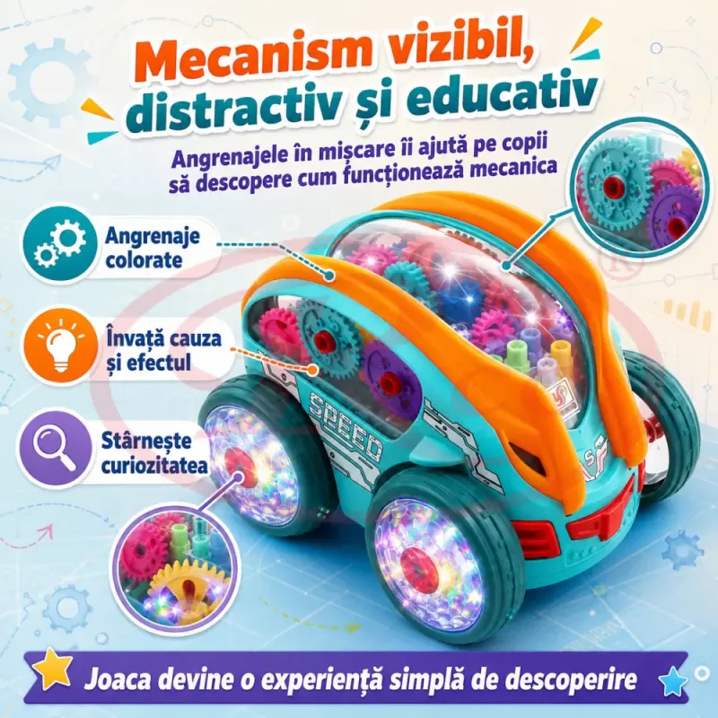 Masinuta acrobatica de drift cu rotire la 360° si rasturnari de 180 grade cu iluminare LED si muzica, 3+