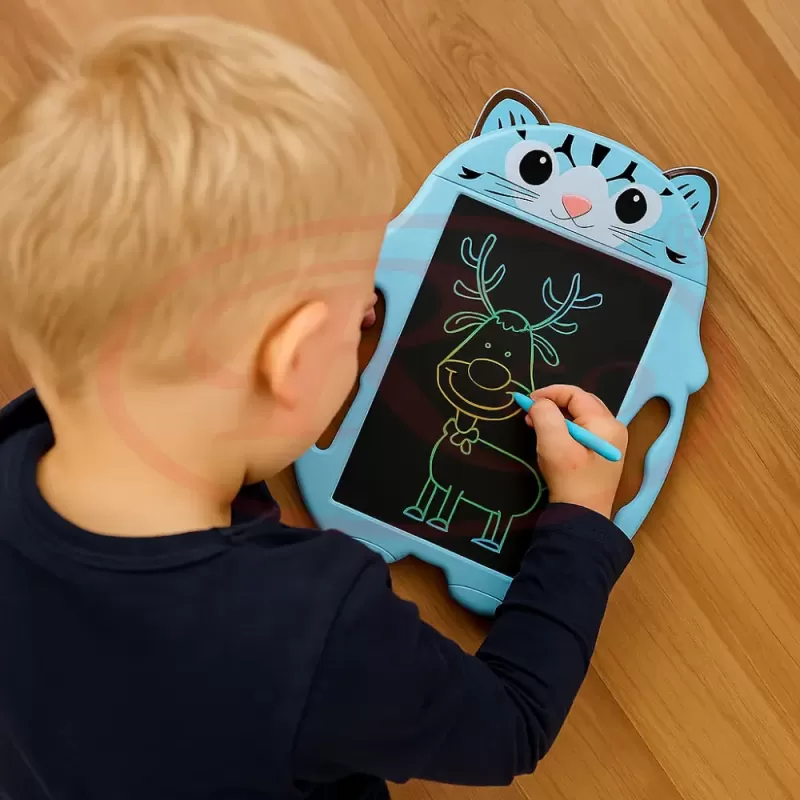 Tableta copii LCD Motanel cu buton de stergere, 23cm, Albastru