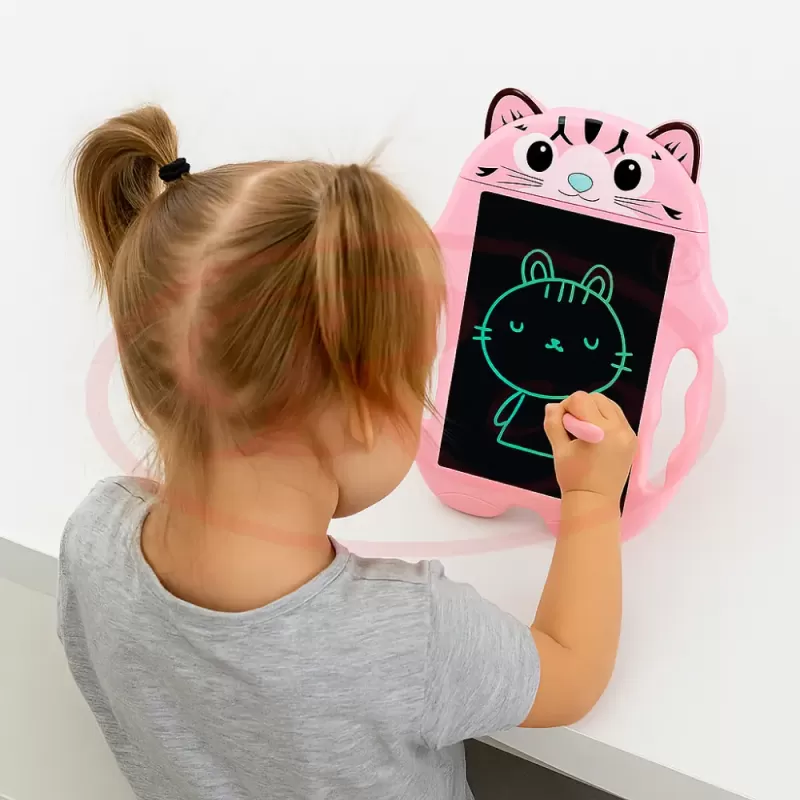 Tableta copii LCD Pisicuta cu buton de stergere, 23cm, Roz
