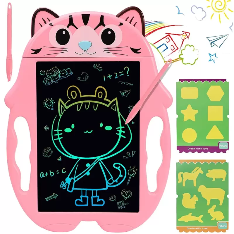 Tableta copii LCD Pisicuta cu buton de stergere, 23cm, Roz