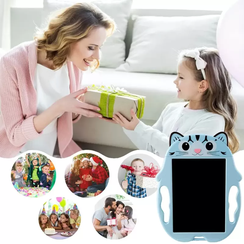 Tableta copii LCD Motanel cu buton de stergere, 23cm, Albastru