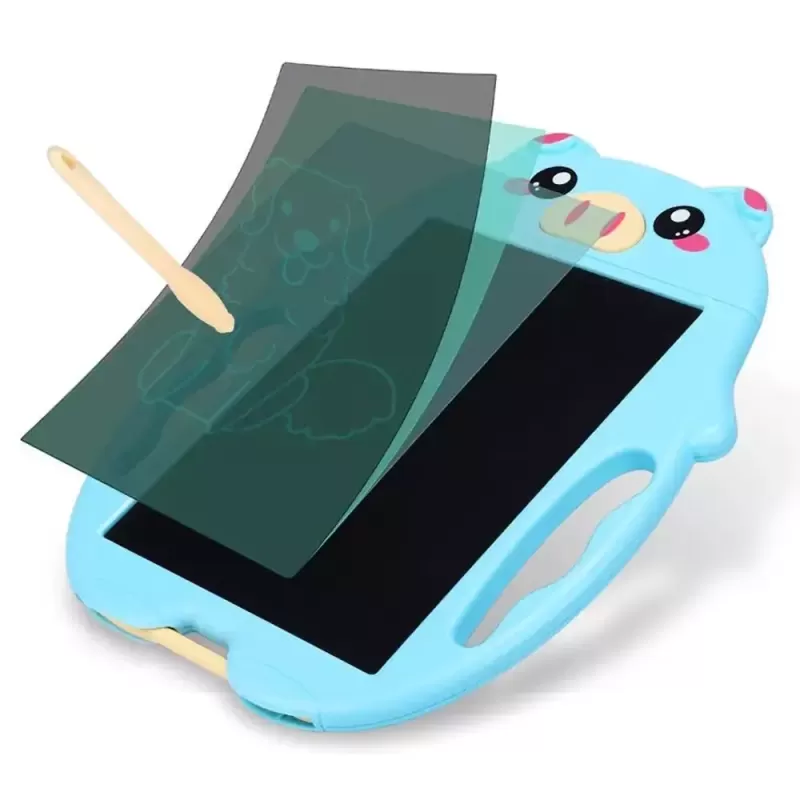 Tableta copii LCD Porcusor cu buton de stergere, 23cm, Albastru