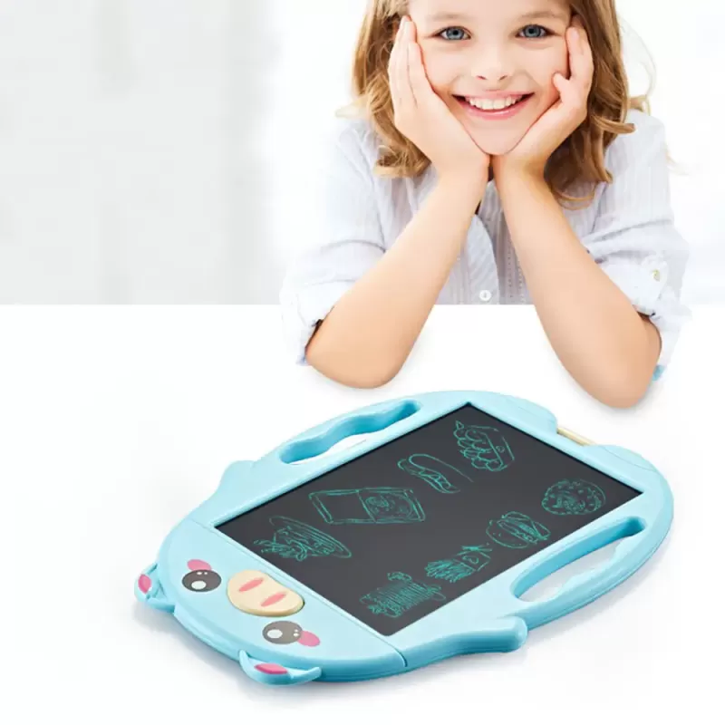 Tableta copii LCD Porcusor cu buton de stergere, 23cm, Albastru