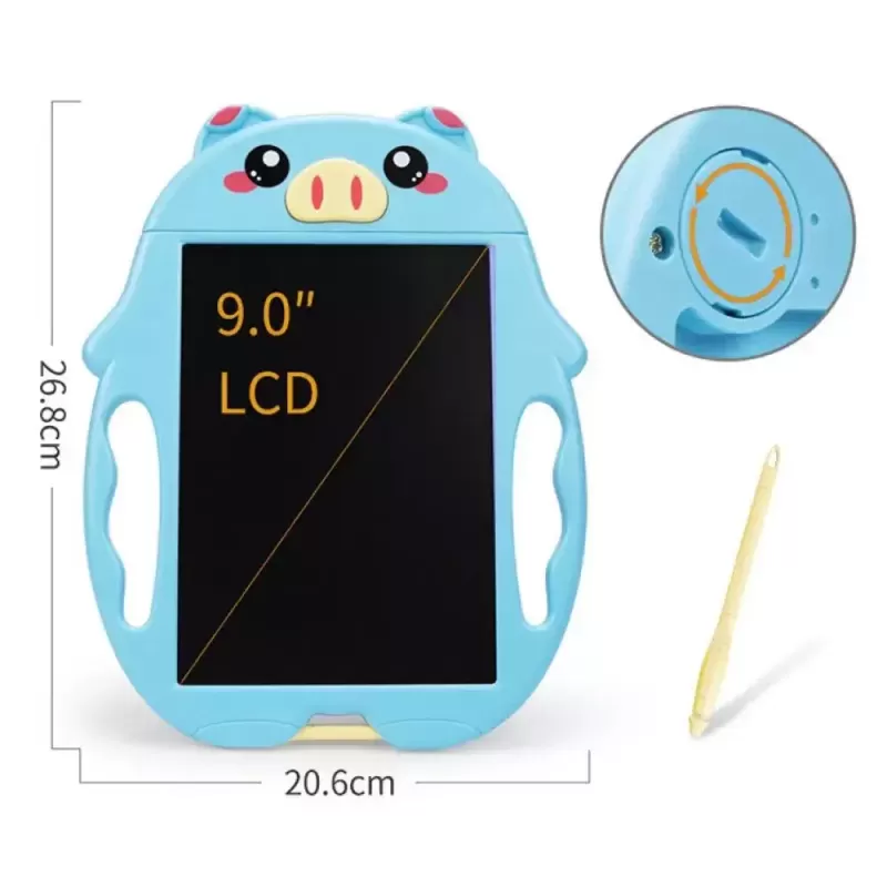 Tableta copii LCD Porcusor cu buton de stergere, 23cm, Albastru