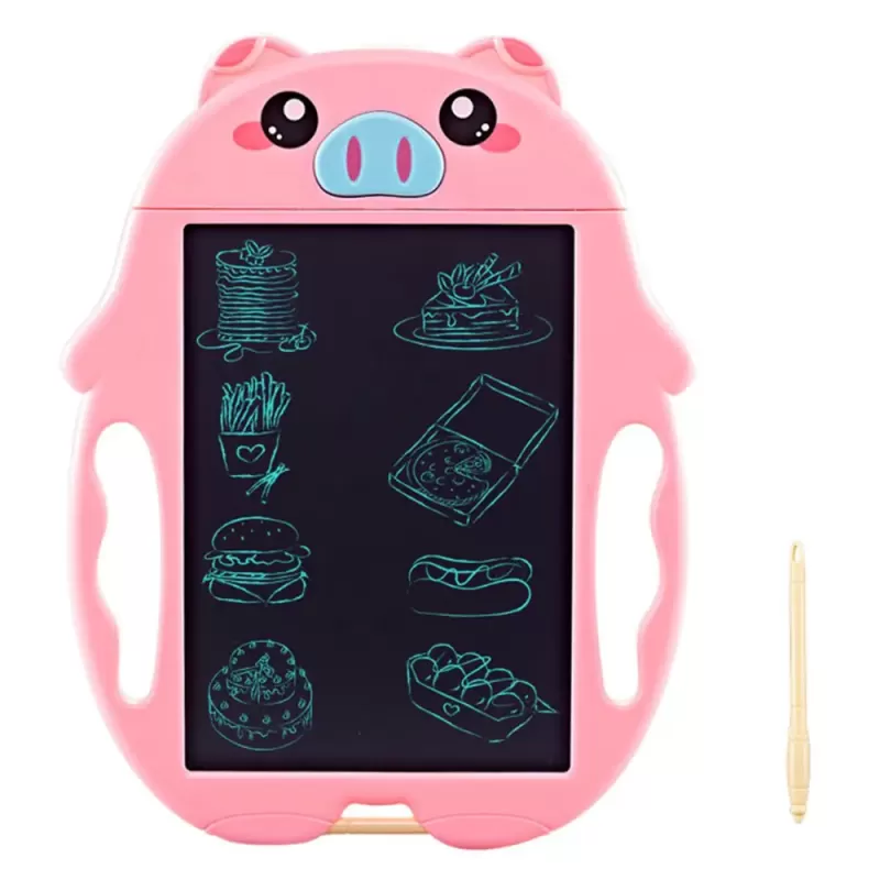 Tableta copii LCD Porcusor cu buton de stergere, 23cm, Roz