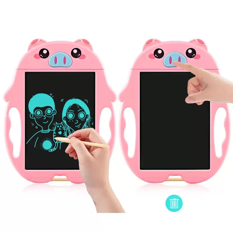 Tableta copii LCD Porcusor cu buton de stergere, 23cm, Roz