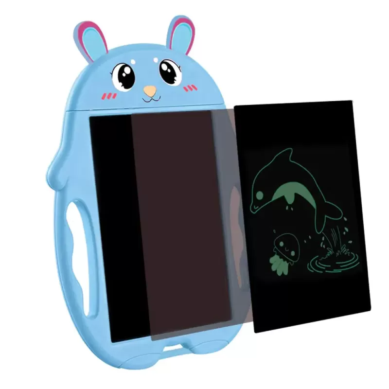 Tableta copii LCD Iepuras cu buton de stergere, 23cm, Albastru