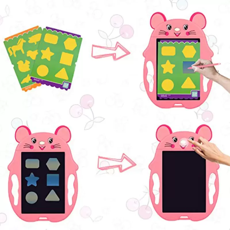 Tableta copii LCD Soricel cu buton de stergere, 23cm, Roz