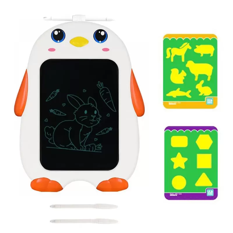 Tableta copii LCD Pinguin cu buton de stergere, 26 x 21 cm, Portocaliu
