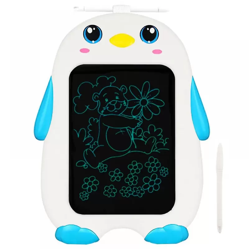 Tableta copii LCD Pinguin cu buton de stergere, 26 x 21 cm, Albastru