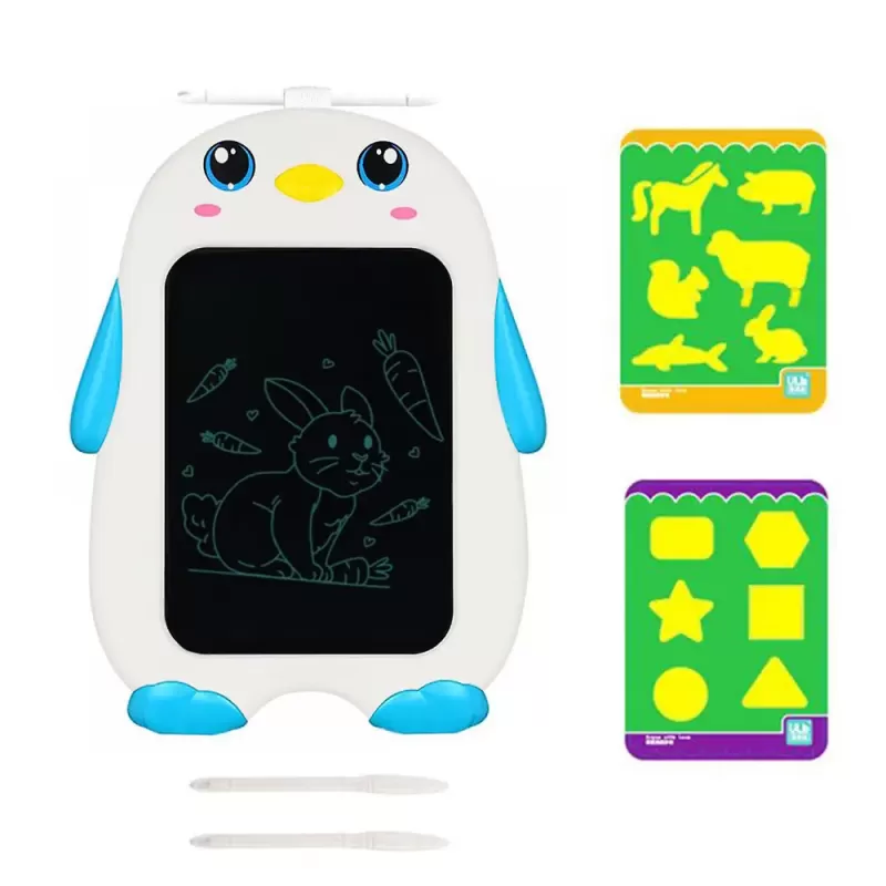 Tableta copii LCD Pinguin cu buton de stergere, 26 x 21 cm, Albastru