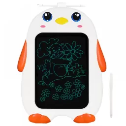 Tableta copii LCD Pinguin cu buton de stergere, 26 x 21 cm, Portocaliu