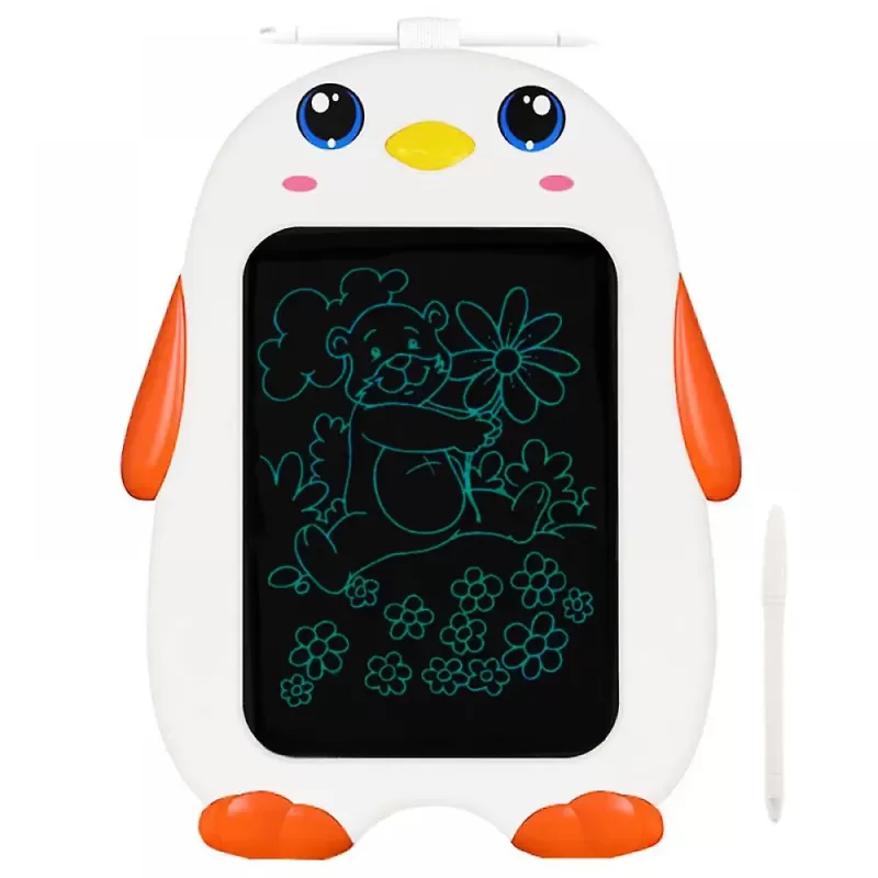Tableta copii LCD Pinguin cu buton de stergere, 26 x 21 cm, Portocaliu