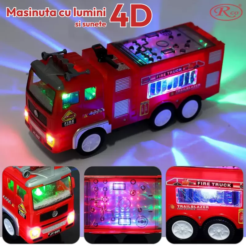 Masina de pompieri de jucarie, interactiva, cu sunete si lumini, 27x 13 x 9 cm