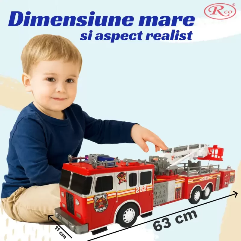 Masina de Pompieri Mare – Scara Extensibila, Lumini si Sunete Realiste, 63 cm