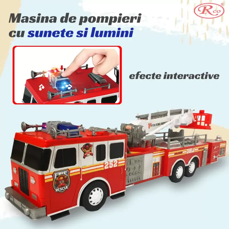 Masina de Pompieri Mare – Scara Extensibila, Lumini si Sunete Realiste, 63 cm