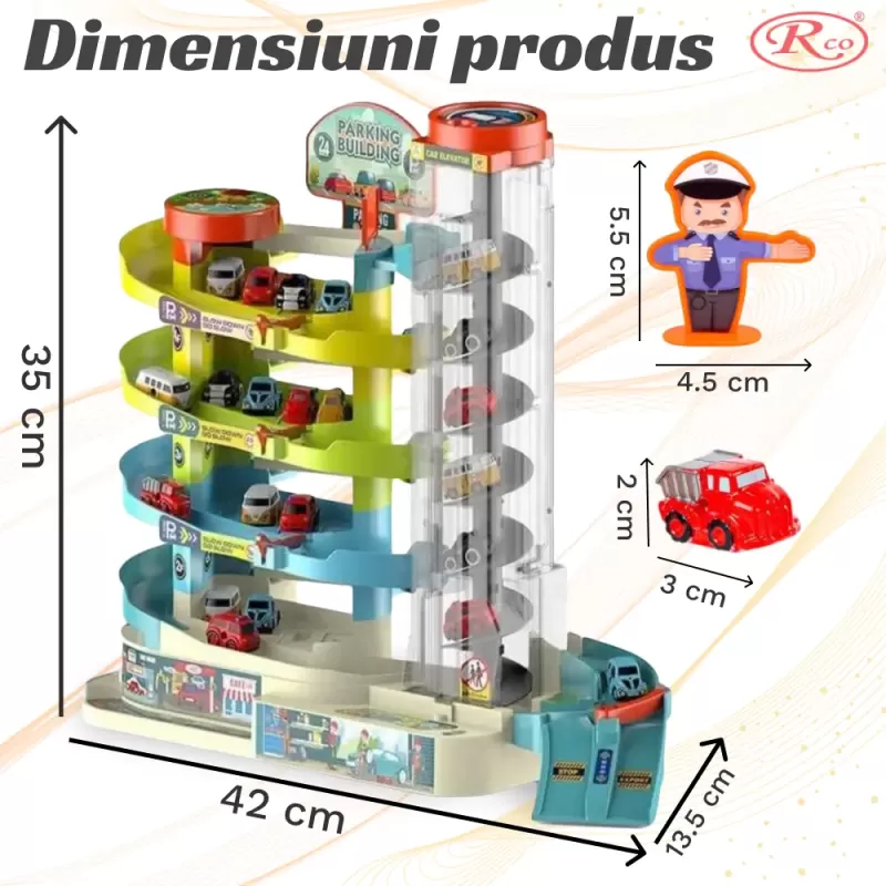 Parcare Interactiva cu 6 mini masinute, Lift Automat si Piste Spirale