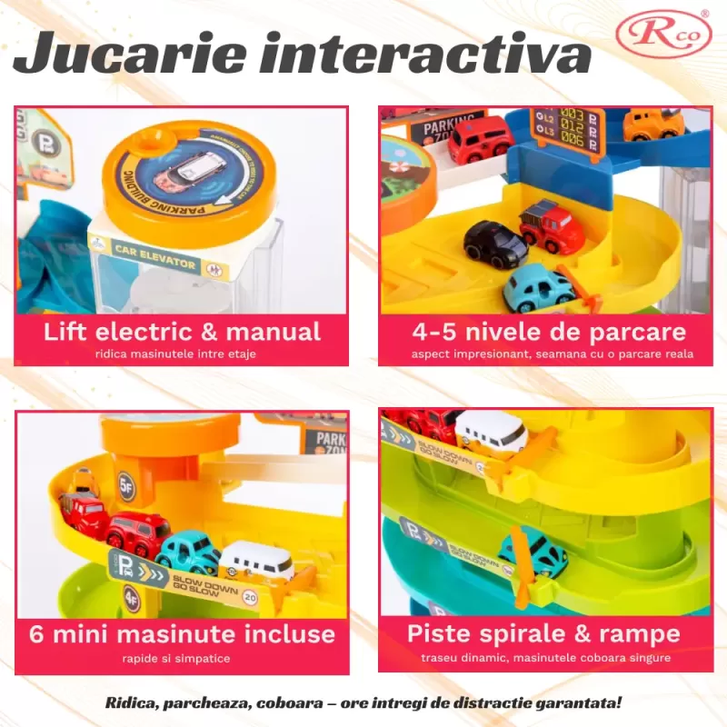Parcare Interactiva cu 6 mini masinute, Lift Automat si Piste Spirale