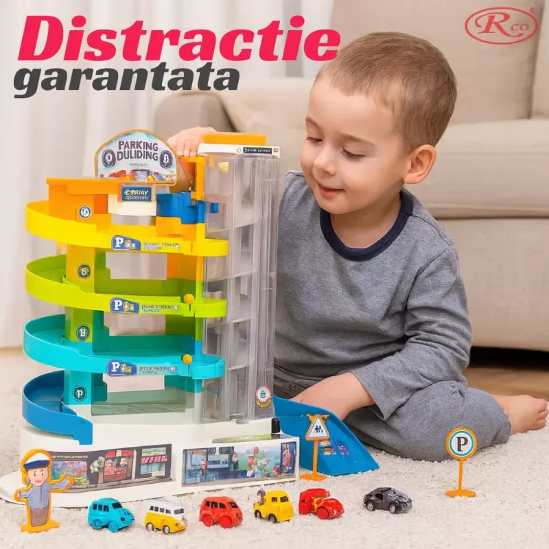 Parcare Interactiva cu 6 mini masinute, Lift Automat si Piste Spirale