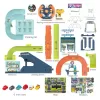 Set 2 in 1, Parcare Interactiva cu Lift Automat, Piste Spirale si 6 Mini Masinute – Jucarie Educativa cu Lumini si Sunete