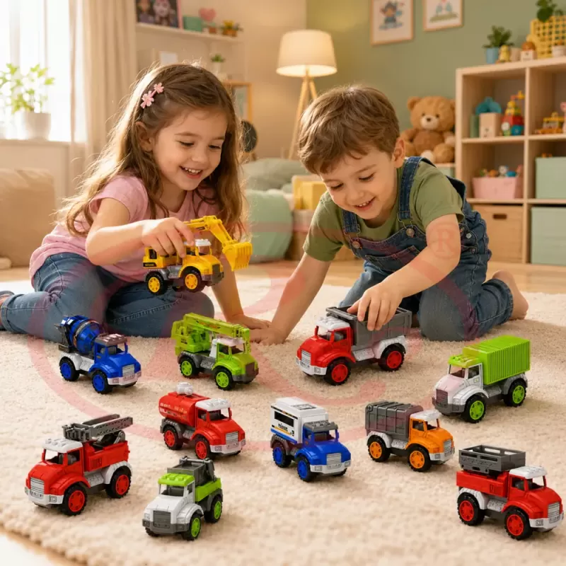 Set 12 Masinute RCO pentru Copii, Vehicule Colorate cu Elemente Mobile, Fara Baterii, 3+ Ani