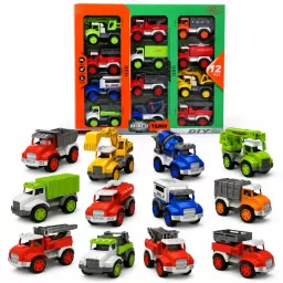 Set 12 Masinute RCO pentru Copii, Vehicule Colorate cu Elemente Mobile, Fara Baterii, 3+ Ani