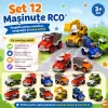 Set 12 Masinute RCO pentru Copii, Vehicule Colorate cu Elemente Mobile, Fara Baterii, 3+ Ani