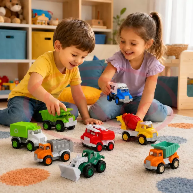 Set 8 Masinute RCO pentru Copii, Vehicule Colorate cu Elemente Mobile, Fara Baterii, 3+ Ani