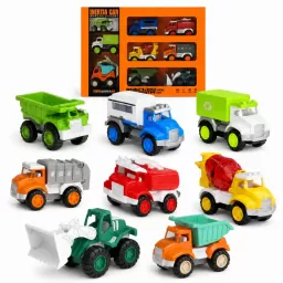 Set 8 Masinute RCO pentru Copii, Vehicule Colorate cu Elemente Mobile, Fara Baterii, 3+ Ani
