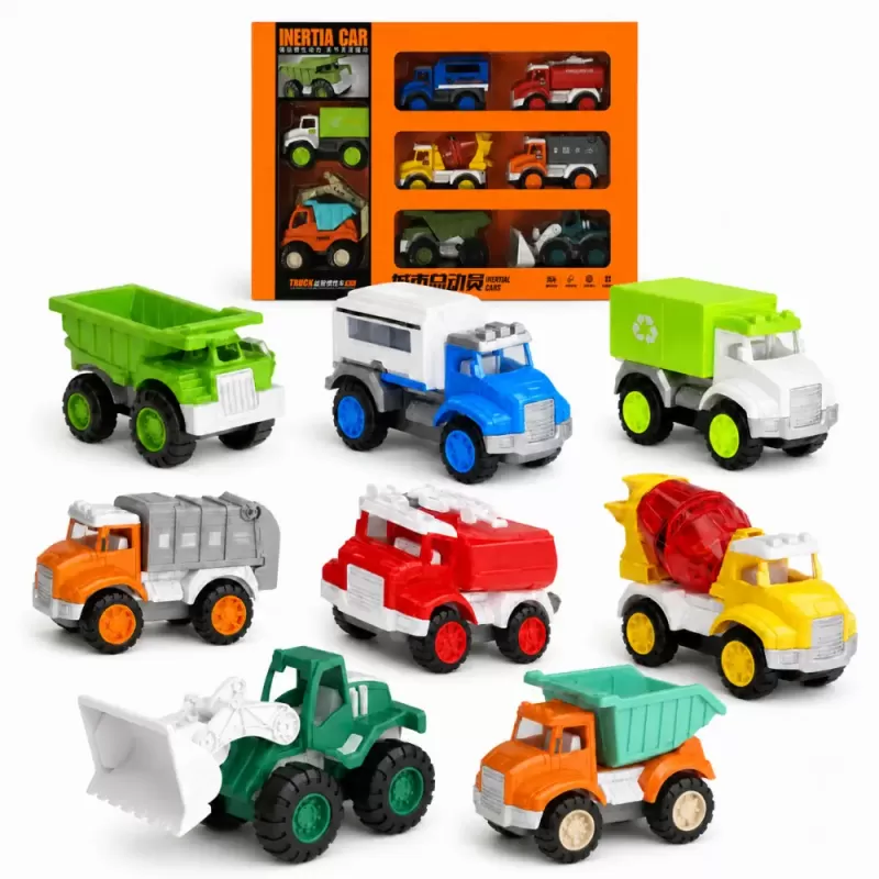 Set 8 Masinute RCO pentru Copii, Vehicule Colorate cu Elemente Mobile, Fara Baterii, 3+ Ani