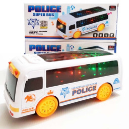 Autobuz de politie de jucarie, interactiv, cu sunete si lumini, 19 x 9 x 7.5 cm
