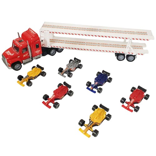 Jucarie – Camion de transport cu masinute Formula 1, 6 buc
