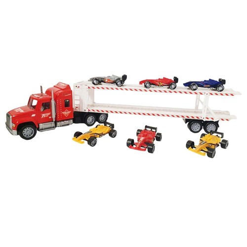 Jucarie – Camion de transport cu masinute Formula 1, 6 buc