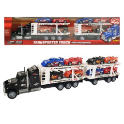 Jucarie – Camion de transport cu masinute de curse, 8 buc