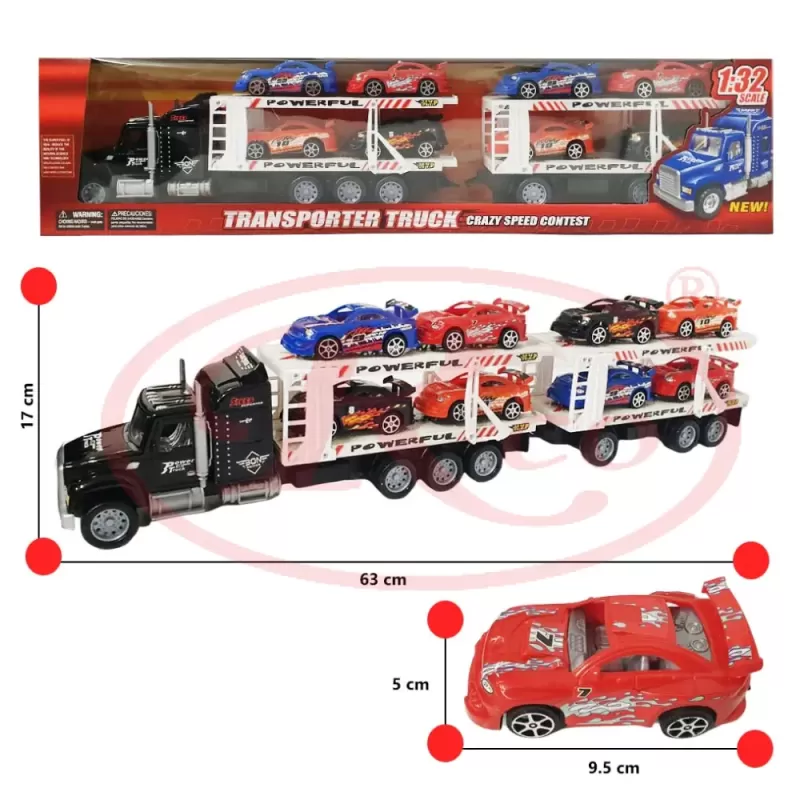 Camion Transport Masini cu Remorca Transportatoare si 8 Masinute de Curse 